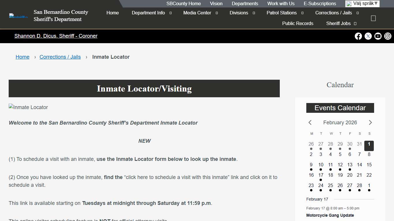 Inmate Locator – San Bernardino County Sheriff's Department